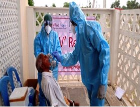 Sample collection for COVID-19 testing; for people affected by leprosy. credit: Lepra