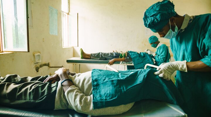 Melese Kitu (far right) is a 25-year-old Ethiopian trichiasis surgeon who works tirelessly to save rural and impoverished communities from succumbing to the advanced stages of trachoma. Along with his colleagues, Melese provides trichiasis surgical service for patients in Tagel, West Gojam Zone, Amhara.